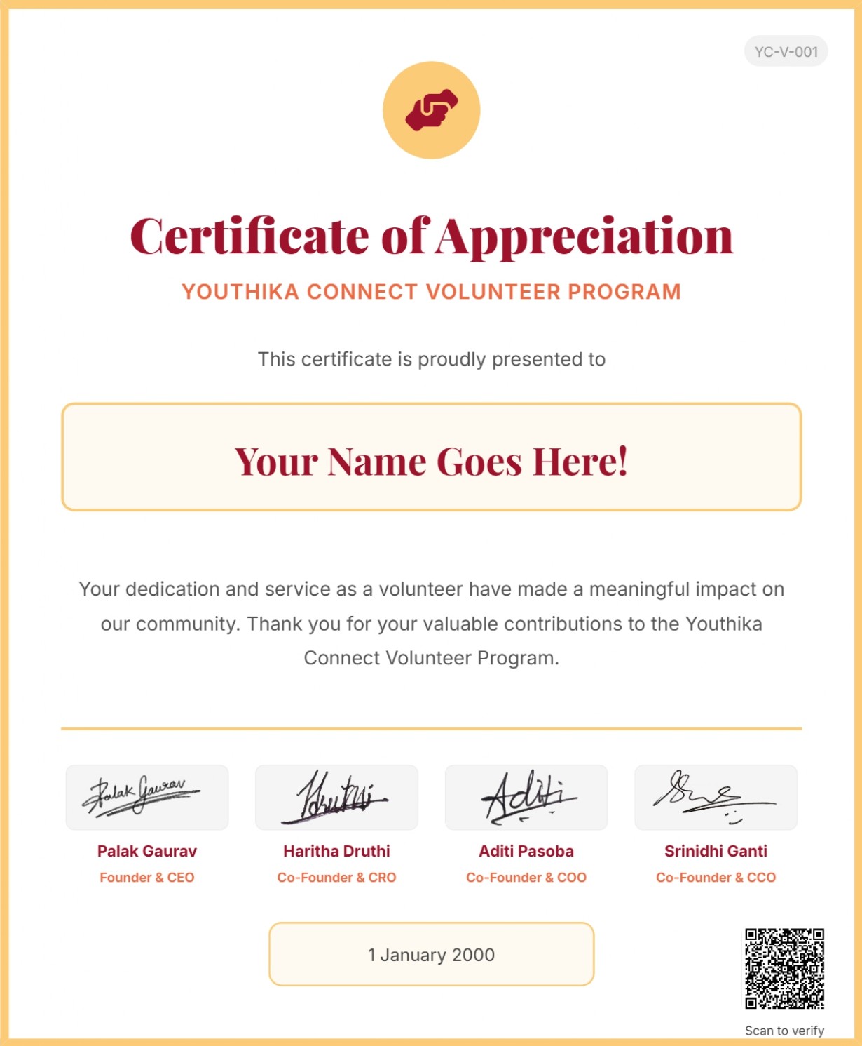 Volunteer Certificate Sample